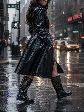 Michael Kors Monogram Rain Boots | Black & Brown | Size 7